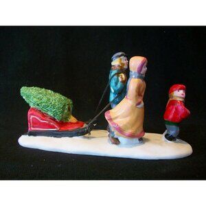 Lemax 1994 Dickensvale Porcelain Family Pulling Tree Figurine Christmas Sled